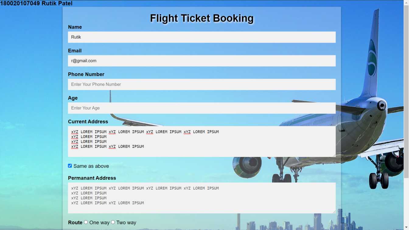 Flight Ticket Booking Form